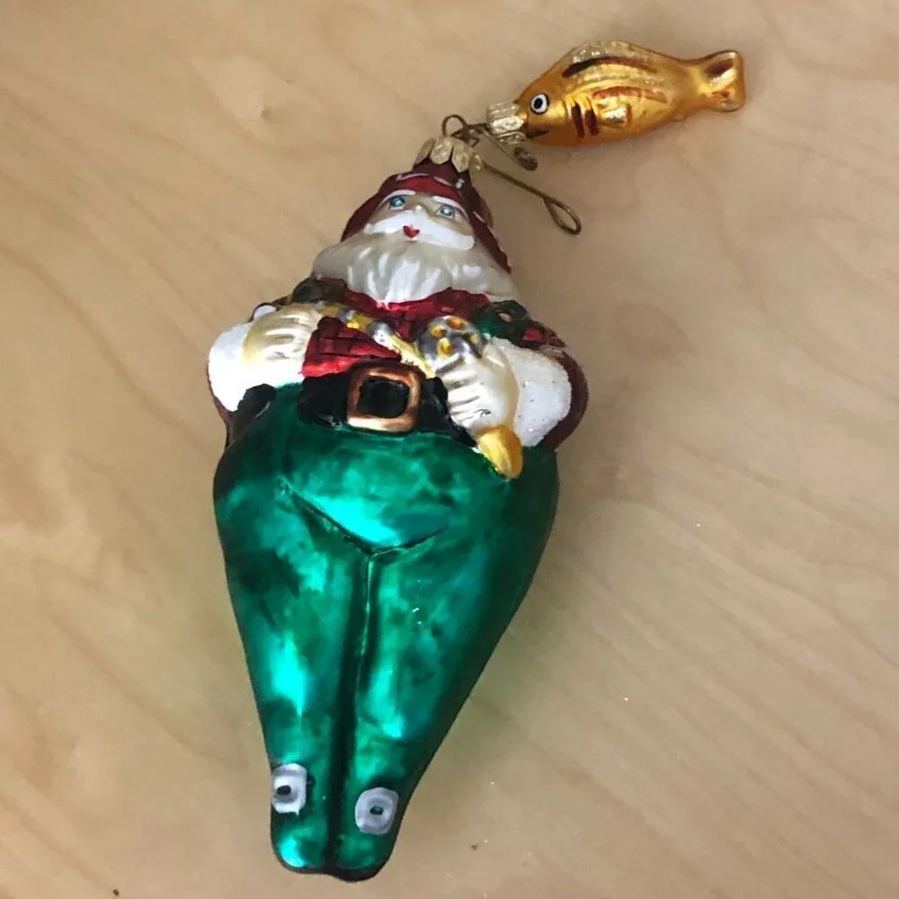 Vintage Dept 56 Hand Blown Glass Scottish Fisherman Santa with Fish 8